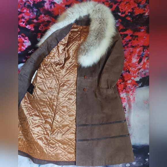 Vintage Jeno De Paris Leather & Fur Long Coat s16 - Picture 4 of 12